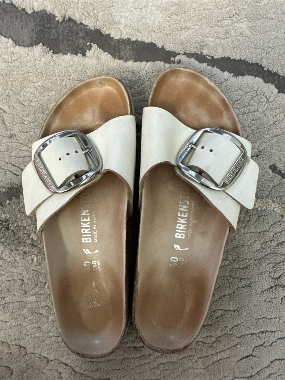 Birkenstock Madrid Big Buckle Sandal White Leather - Size 40 / women's 9-9.5US